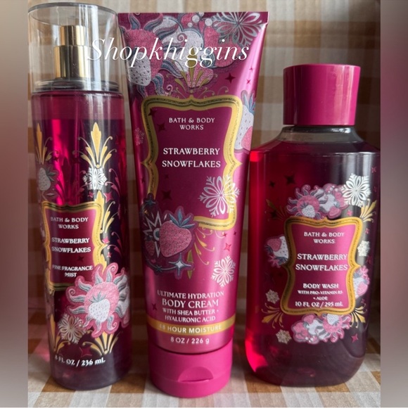 Bath & Body Works Other - NEW B&BW Strawberry Snowflakes 3 piece Full size Body Set